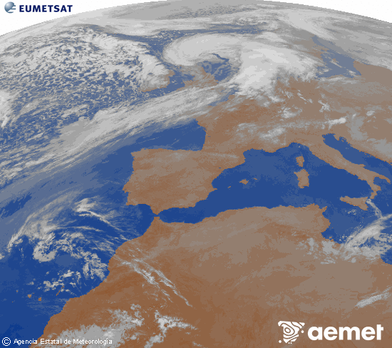 Imagen de la zona de Europa y Norte de �frica del canal infrarrojo del sat�lite Meteosat operacional en 0�N 0�W, procesada para darle color.&nbsp;diumenge, 5 d?abril  2026 02:00
