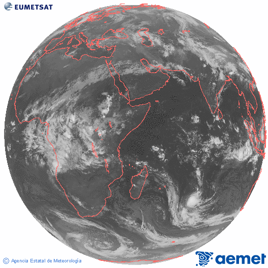 Oc�ano �ndico. Imagen global del canal infrarrojo (10.8&mu;m) de Meteosat, perteneciente a la serie MSG (Meteosat Segunda Generaci�n) y situado en 41.5° E.&nbsp;diumenge, 5 d?abril  2026 02:00