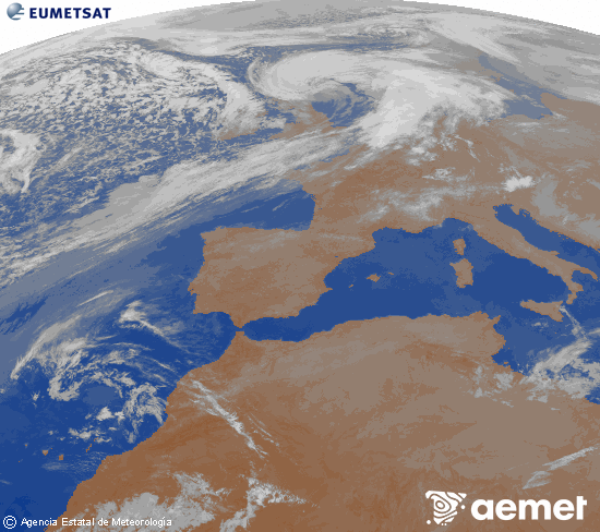 Imagen de la zona de Europa y Norte de �frica del canal infrarrojo del sat�lite Meteosat operacional en 0�N 0�W, procesada para darle color.&nbsp;diumenge, 5 d?abril  2026 03:00