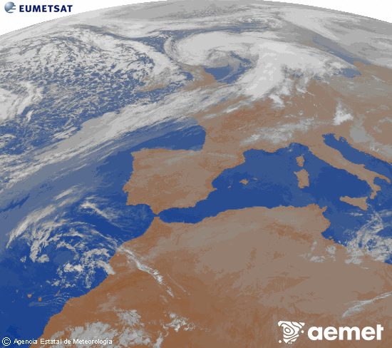 Imagen de la zona de Europa y Norte de �frica del canal infrarrojo del sat�lite Meteosat operacional en 0�N 0�W, procesada para darle color.&nbsp;diumenge, 5 d?abril  2026 04:00