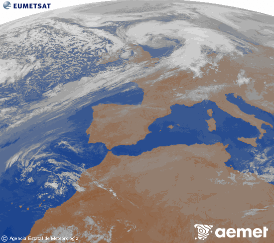 Imagen de la zona de Europa y Norte de �frica del canal infrarrojo del sat�lite Meteosat operacional en 0�N 0�W, procesada para darle color.&nbsp;diumenge, 5 d?abril  2026 05:00