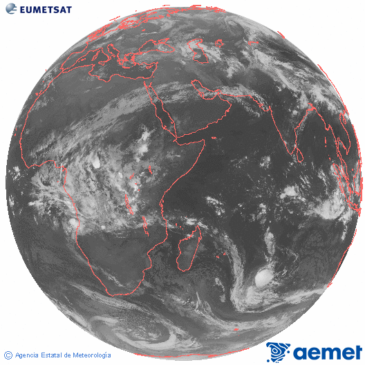 Oc�ano �ndico. Imagen global del canal infrarrojo (10.8&mu;m) de Meteosat, perteneciente a la serie MSG (Meteosat Segunda Generaci�n) y situado en 41.5° E.&nbsp;diumenge, 5 d?abril  2026 05:00