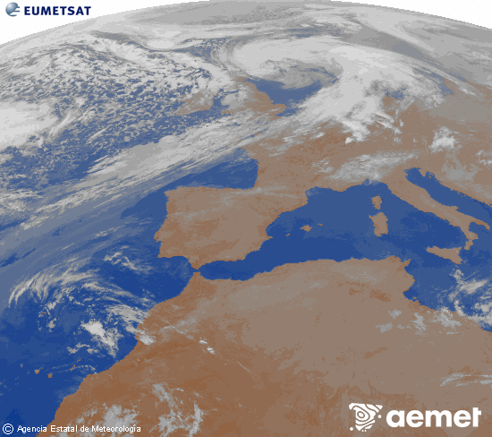 Imagen de la zona de Europa y Norte de �frica del canal infrarrojo del sat�lite Meteosat operacional en 0�N 0�W, procesada para darle color.&nbsp;diumenge, 5 d?abril  2026 06:00