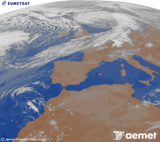 Imagen de la zona de Europa y Norte de �frica del canal infrarrojo del sat�lite Meteosat operacional en 0�N 0�W, procesada para darle color.&nbsp;diumenge, 5 d?abril  2026 08:00