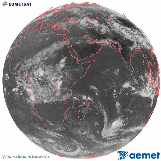 Oc�ano �ndico. Imagen global del canal infrarrojo (10.8&mu;m) de Meteosat, perteneciente a la serie MSG (Meteosat Segunda Generaci�n) y situado en 41.5° E.&nbsp;diumenge, 5 d?abril  2026 08:00