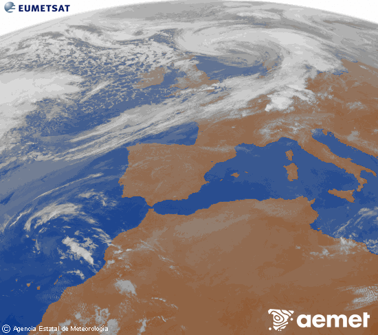 Imagen de la zona de Europa y Norte de �frica del canal infrarrojo del sat�lite Meteosat operacional en 0�N 0�W, procesada para darle color.&nbsp;diumenge, 5 d?abril  2026 09:00