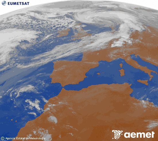 Imagen de la zona de Europa y Norte de �frica del canal infrarrojo del sat�lite Meteosat operacional en 0�N 0�W, procesada para darle color.&nbsp;diumenge, 5 d?abril  2026 10:00