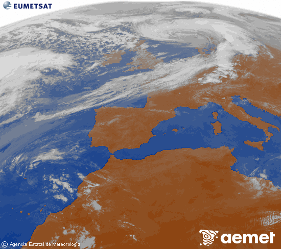 Imagen de la zona de Europa y Norte de �frica del canal infrarrojo del sat�lite Meteosat operacional en 0�N 0�W, procesada para darle color.&nbsp;diumenge, 5 d?abril  2026 11:00