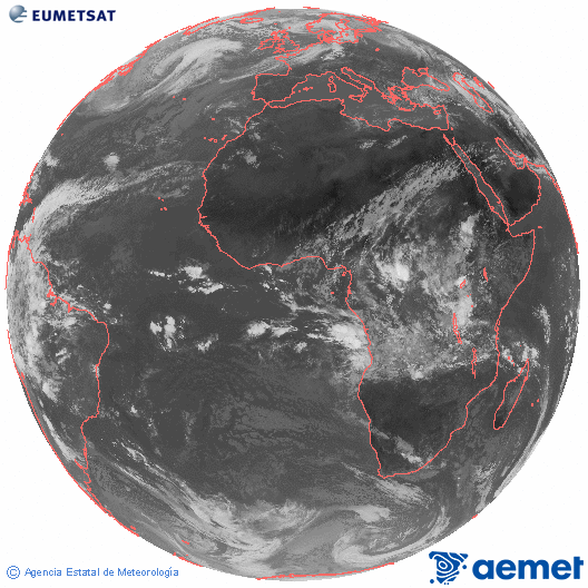 Imagen global del canal infrarrojo (10.8 &mu;m) del sat�lite Meteosat, perteneciente a la serie MSG (Meteosat Segunda Generaci�n) y situado en 0�N 0�E.&nbsp;diumenge, 5 d?abril  2026 11:00