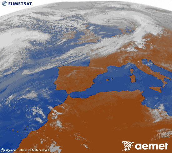 Imagen de la zona de Europa y Norte de �frica del canal infrarrojo del sat�lite Meteosat operacional en 0�N 0�W, procesada para darle color.&nbsp;diumenge, 5 d?abril  2026 12:00