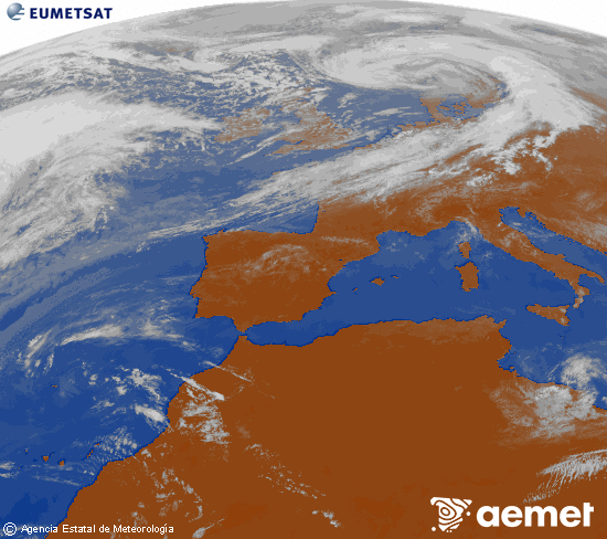 Imagen de la zona de Europa y Norte de �frica del canal infrarrojo del sat�lite Meteosat operacional en 0�N 0�W, procesada para darle color.&nbsp;igandea, 2026ko apirilak 05, ordua: 14:00