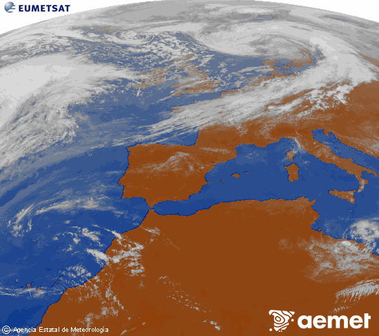 Imagen de la zona de Europa y Norte de �frica del canal infrarrojo del sat�lite Meteosat operacional en 0�N 0�W, procesada para darle color.&nbsp;igandea, 2026ko apirilak 05, ordua: 15:00