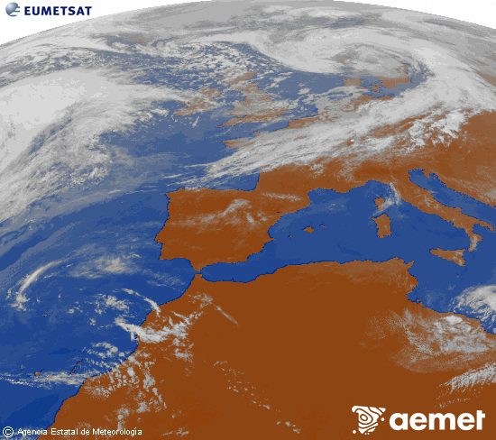 Imagen de la zona de Europa y Norte de �frica del canal infrarrojo del sat�lite Meteosat operacional en 0�N 0�W, procesada para darle color.&nbsp;igandea, 2026ko apirilak 05, ordua: 16:00