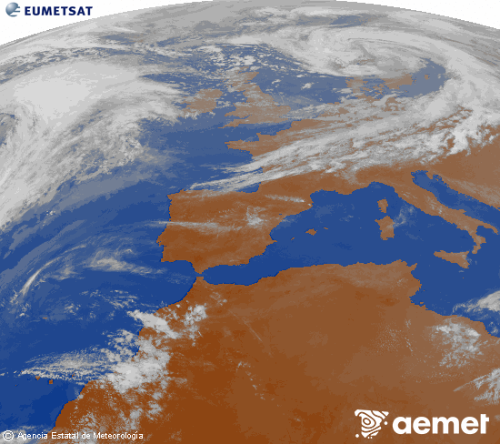 Imagen de la zona de Europa y Norte de �frica del canal infrarrojo del sat�lite Meteosat operacional en 0�N 0�W, procesada para darle color.&nbsp;igandea, 2026ko apirilak 05, ordua: 19:00