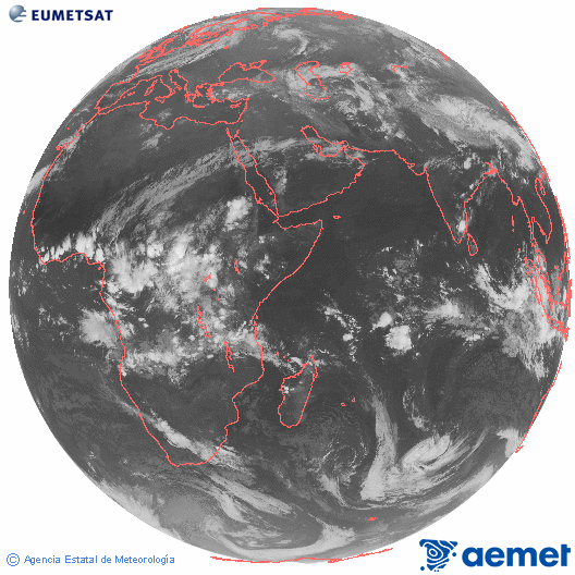 Oc�ano �ndico. Imagen global del canal infrarrojo (10.8&mu;m) de Meteosat, perteneciente a la serie MSG (Meteosat Segunda Generaci�n) y situado en 41.5° E.&nbsp;domingo, 05 abril 2026 a las 20:00