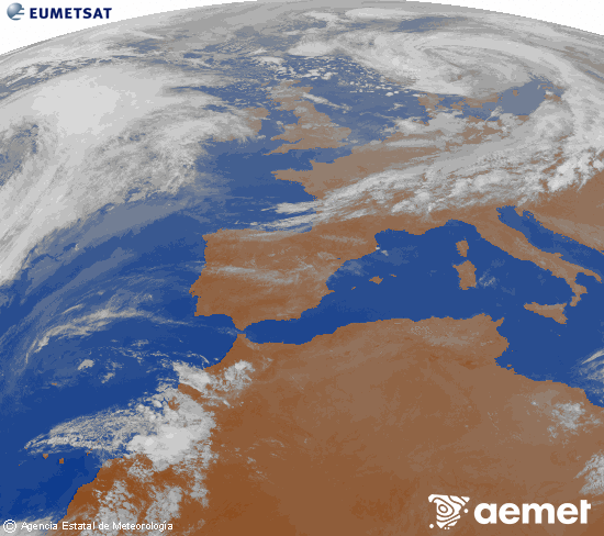 Imagen de la zona de Europa y Norte de �frica del canal infrarrojo del sat�lite Meteosat operacional en 0�N 0�W, procesada para darle color.&nbsp;igandea, 2026ko apirilak 05, ordua: 21:00