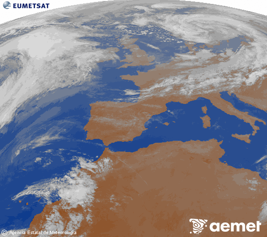 Imagen de la zona de Europa y Norte de �frica del canal infrarrojo del sat�lite Meteosat operacional en 0�N 0�W, procesada para darle color.&nbsp;igandea, 2026ko apirilak 05, ordua: 22:00