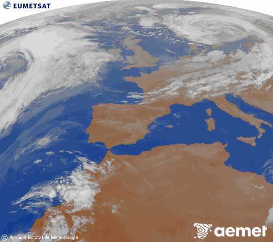 Imagen de la zona de Europa y Norte de �frica del canal infrarrojo del sat�lite Meteosat operacional en 0�N 0�W, procesada para darle color.&nbsp;igandea, 2026ko apirilak 05, ordua: 23:00