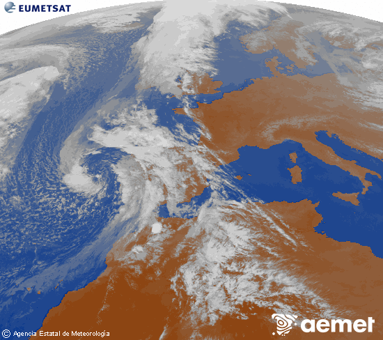 Imaxe da zona de Europa e Norte de �frica da canle infravermella do sat�lite Meteosat operacional en 0�N 0�W, procesada para darlle cor.&nbsp;martes, 7 abril  2026 19:00