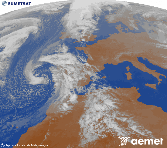 Imaxe da zona de Europa e Norte de �frica da canle infravermella do sat�lite Meteosat operacional en 0�N 0�W, procesada para darlle cor.&nbsp;martes, 7 abril  2026 21:00