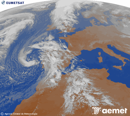Imaxe da zona de Europa e Norte de �frica da canle infravermella do sat�lite Meteosat operacional en 0�N 0�W, procesada para darlle cor.&nbsp;martes, 7 abril  2026 22:00
