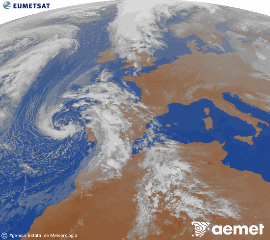Imaxe da zona de Europa e Norte de �frica da canle infravermella do sat�lite Meteosat operacional en 0�N 0�W, procesada para darlle cor.&nbsp;martes, 7 abril  2026 23:00