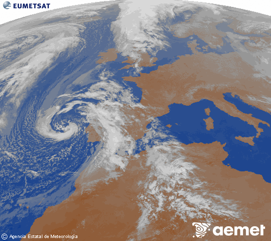 Imaxe da zona de Europa e Norte de �frica da canle infravermella do sat�lite Meteosat operacional en 0�N 0�W, procesada para darlle cor.&nbsp;m�rcores, 8 abril  2026 00:00