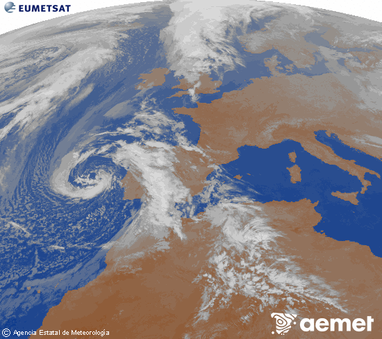 Imaxe da zona de Europa e Norte de �frica da canle infravermella do sat�lite Meteosat operacional en 0�N 0�W, procesada para darlle cor.&nbsp;m�rcores, 8 abril  2026 01:00