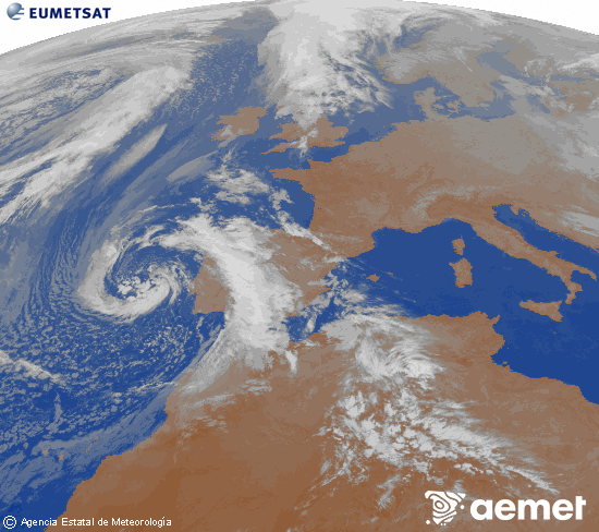 Imaxe da zona de Europa e Norte de �frica da canle infravermella do sat�lite Meteosat operacional en 0�N 0�W, procesada para darlle cor.&nbsp;m�rcores, 8 abril  2026 02:00