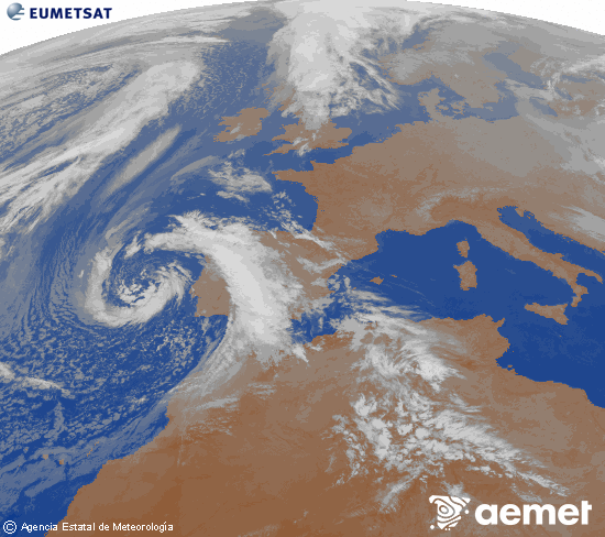 Imaxe da zona de Europa e Norte de �frica da canle infravermella do sat�lite Meteosat operacional en 0�N 0�W, procesada para darlle cor.&nbsp;m�rcores, 8 abril  2026 03:00