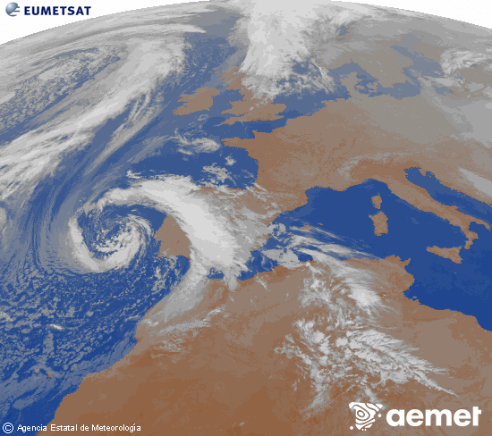 Imaxe da zona de Europa e Norte de �frica da canle infravermella do sat�lite Meteosat operacional en 0�N 0�W, procesada para darlle cor.&nbsp;m�rcores, 8 abril  2026 05:00