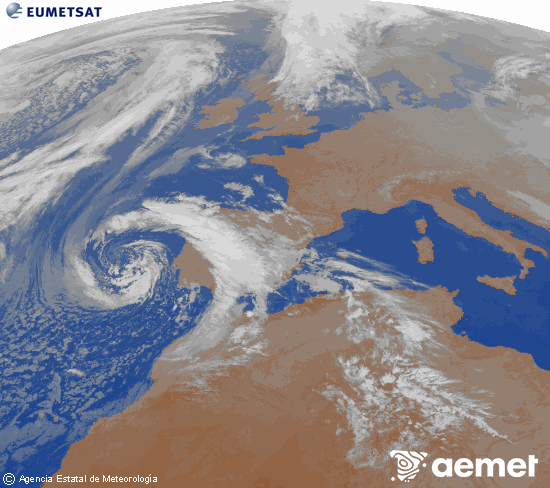 Imaxe da zona de Europa e Norte de �frica da canle infravermella do sat�lite Meteosat operacional en 0�N 0�W, procesada para darlle cor.&nbsp;m�rcores, 8 abril  2026 06:00