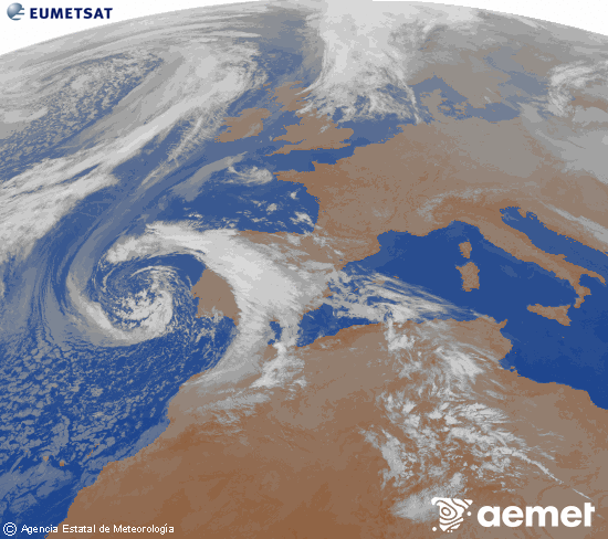 Imaxe da zona de Europa e Norte de �frica da canle infravermella do sat�lite Meteosat operacional en 0�N 0�W, procesada para darlle cor.&nbsp;m�rcores, 8 abril  2026 07:00
