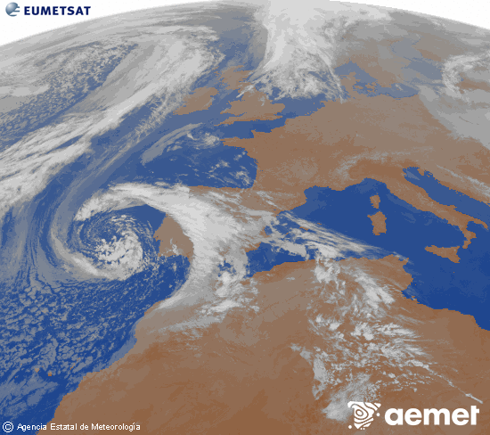 Imaxe da zona de Europa e Norte de �frica da canle infravermella do sat�lite Meteosat operacional en 0�N 0�W, procesada para darlle cor.&nbsp;m�rcores, 8 abril  2026 08:00