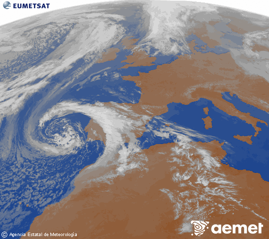 Imaxe da zona de Europa e Norte de �frica da canle infravermella do sat�lite Meteosat operacional en 0�N 0�W, procesada para darlle cor.&nbsp;m�rcores, 8 abril  2026 09:00
