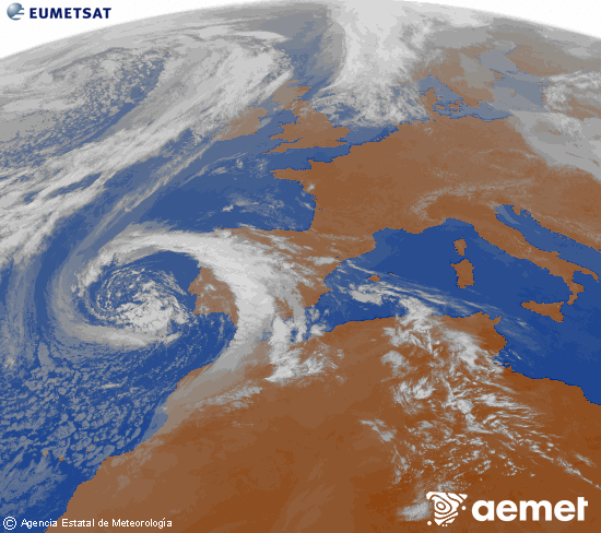 Imaxe da zona de Europa e Norte de �frica da canle infravermella do sat�lite Meteosat operacional en 0�N 0�W, procesada para darlle cor.&nbsp;m�rcores, 8 abril  2026 10:00