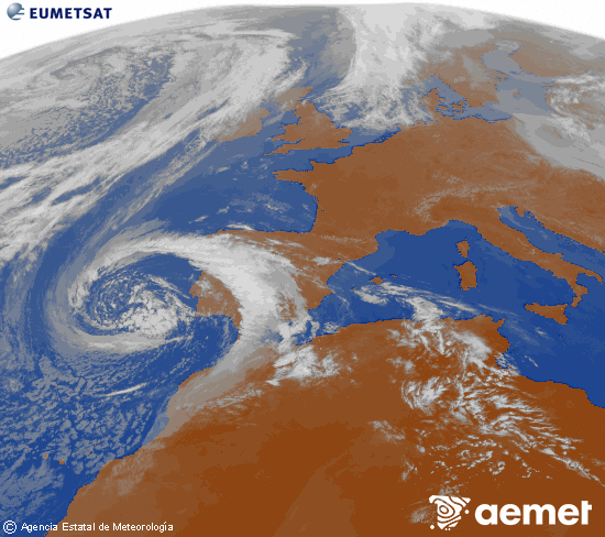 Imaxe da zona de Europa e Norte de �frica da canle infravermella do sat�lite Meteosat operacional en 0�N 0�W, procesada para darlle cor.&nbsp;m�rcores, 8 abril  2026 11:00