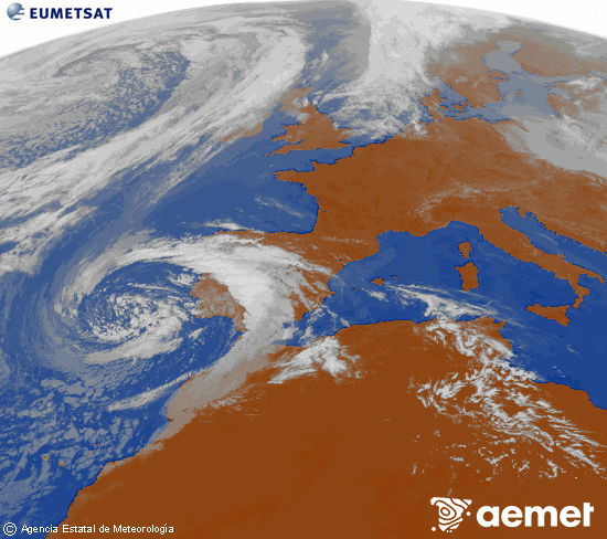 Imaxe da zona de Europa e Norte de �frica da canle infravermella do sat�lite Meteosat operacional en 0�N 0�W, procesada para darlle cor.&nbsp;m�rcores, 8 abril  2026 13:00