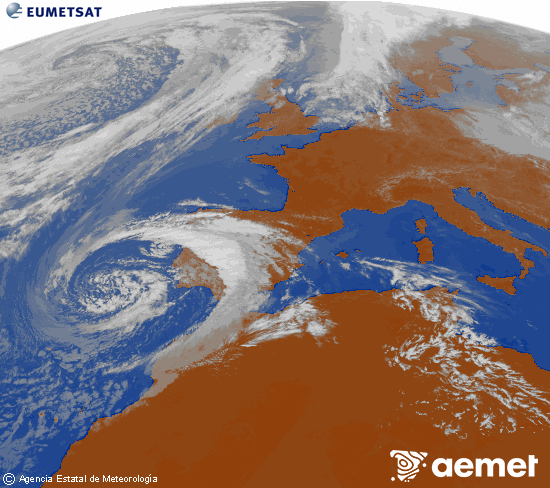 Imaxe da zona de Europa e Norte de �frica da canle infravermella do sat�lite Meteosat operacional en 0�N 0�W, procesada para darlle cor.&nbsp;m�rcores, 8 abril  2026 14:00