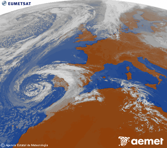 Imaxe da zona de Europa e Norte de �frica da canle infravermella do sat�lite Meteosat operacional en 0�N 0�W, procesada para darlle cor.&nbsp;m�rcores, 8 abril  2026 15:00