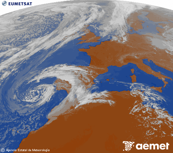 Imaxe da zona de Europa e Norte de �frica da canle infravermella do sat�lite Meteosat operacional en 0�N 0�W, procesada para darlle cor.&nbsp;m�rcores, 8 abril  2026 17:00