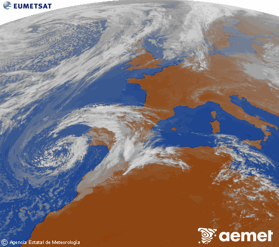 Imaxe da zona de Europa e Norte de �frica da canle infravermella do sat�lite Meteosat operacional en 0�N 0�W, procesada para darlle cor.&nbsp;m�rcores, 8 abril  2026 18:00