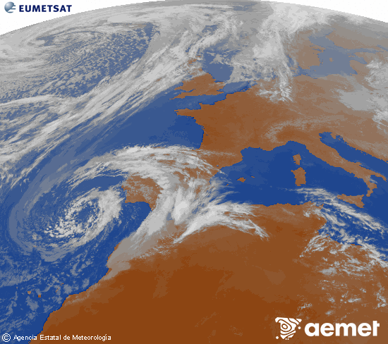 Imaxe da zona de Europa e Norte de �frica da canle infravermella do sat�lite Meteosat operacional en 0�N 0�W, procesada para darlle cor.&nbsp;m�rcores, 8 abril  2026 19:00