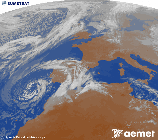 Imaxe da zona de Europa e Norte de �frica da canle infravermella do sat�lite Meteosat operacional en 0�N 0�W, procesada para darlle cor.&nbsp;m�rcores, 8 abril  2026 21:00
