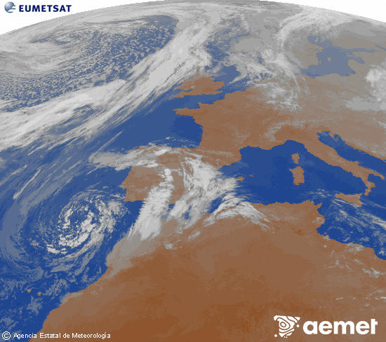 Imaxe da zona de Europa e Norte de �frica da canle infravermella do sat�lite Meteosat operacional en 0�N 0�W, procesada para darlle cor.&nbsp;m�rcores, 8 abril  2026 23:00