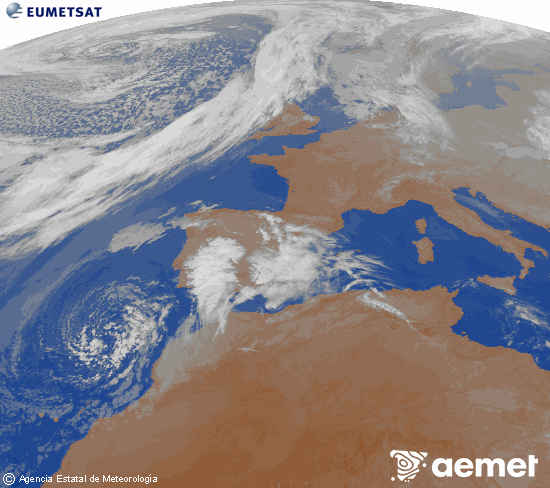 Imaxe da zona de Europa e Norte de �frica da canle infravermella do sat�lite Meteosat operacional en 0�N 0�W, procesada para darlle cor.&nbsp;xoves, 9 abril  2026 03:00