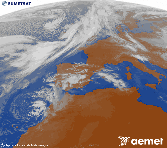 Imagen de la zona de Europa y Norte de �frica del canal infrarrojo del sat�lite Meteosat operacional en 0�N 0�W, procesada para darle color.&nbsp;Thursday, 9 April  2026 11:00