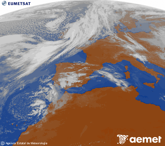 Imagen de la zona de Europa y Norte de �frica del canal infrarrojo del sat�lite Meteosat operacional en 0�N 0�W, procesada para darle color.&nbsp;Thursday, 9 April  2026 12:00