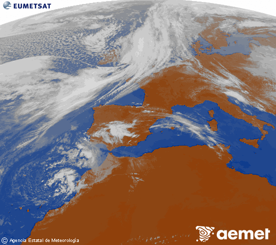 Imagen de la zona de Europa y Norte de �frica del canal infrarrojo del sat�lite Meteosat operacional en 0�N 0�W, procesada para darle color.&nbsp;jueves, 09 abril 2026 a las 14:00