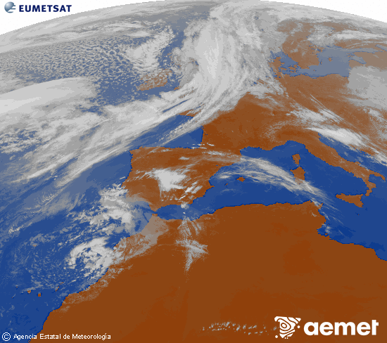 Imagen de la zona de Europa y Norte de �frica del canal infrarrojo del sat�lite Meteosat operacional en 0�N 0�W, procesada para darle color.&nbsp;jueves, 09 abril 2026 a las 16:00